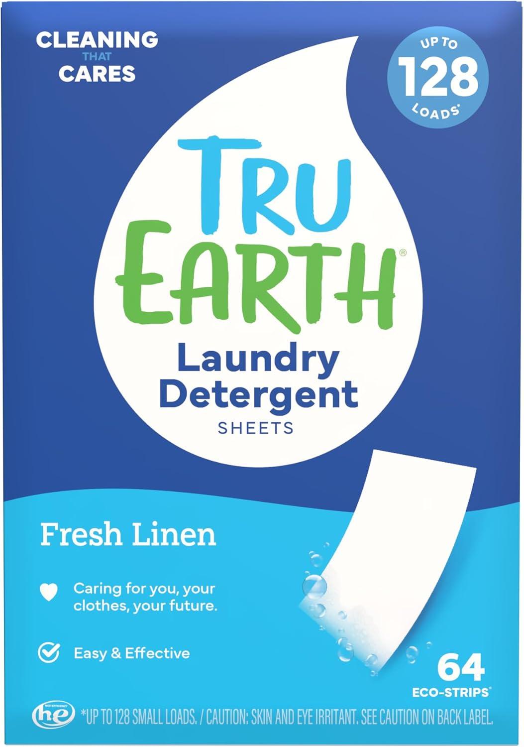 image:imageTru Earth Compact Dry Laundry Detergent Unscented Up to 64 Loads 32 Sheets Liquidless Detergent Travel Packaging May VaryFresh Linen