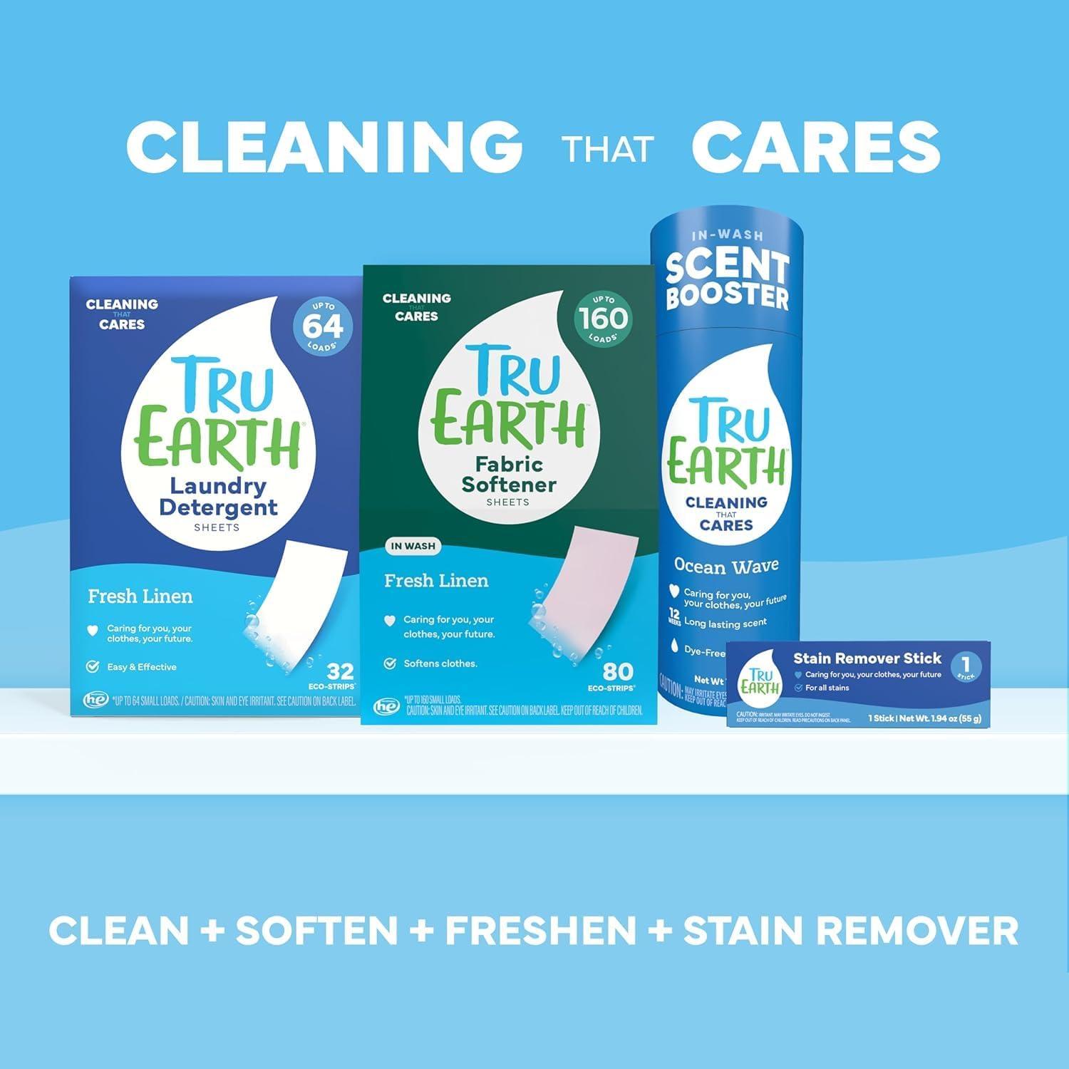 image:imageTru Earth Compact Dry Laundry Detergent Unscented Up to 64 Loads 32 Sheets Liquidless Detergent Travel Packaging May VaryFresh Linen