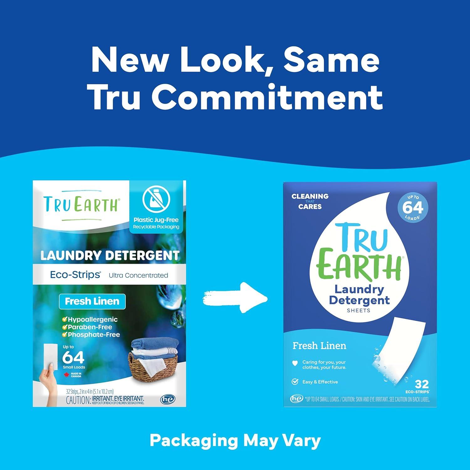 image:imageTru Earth Compact Dry Laundry Detergent Unscented Up to 64 Loads 32 Sheets Liquidless Detergent Travel Packaging May VaryFresh Linen