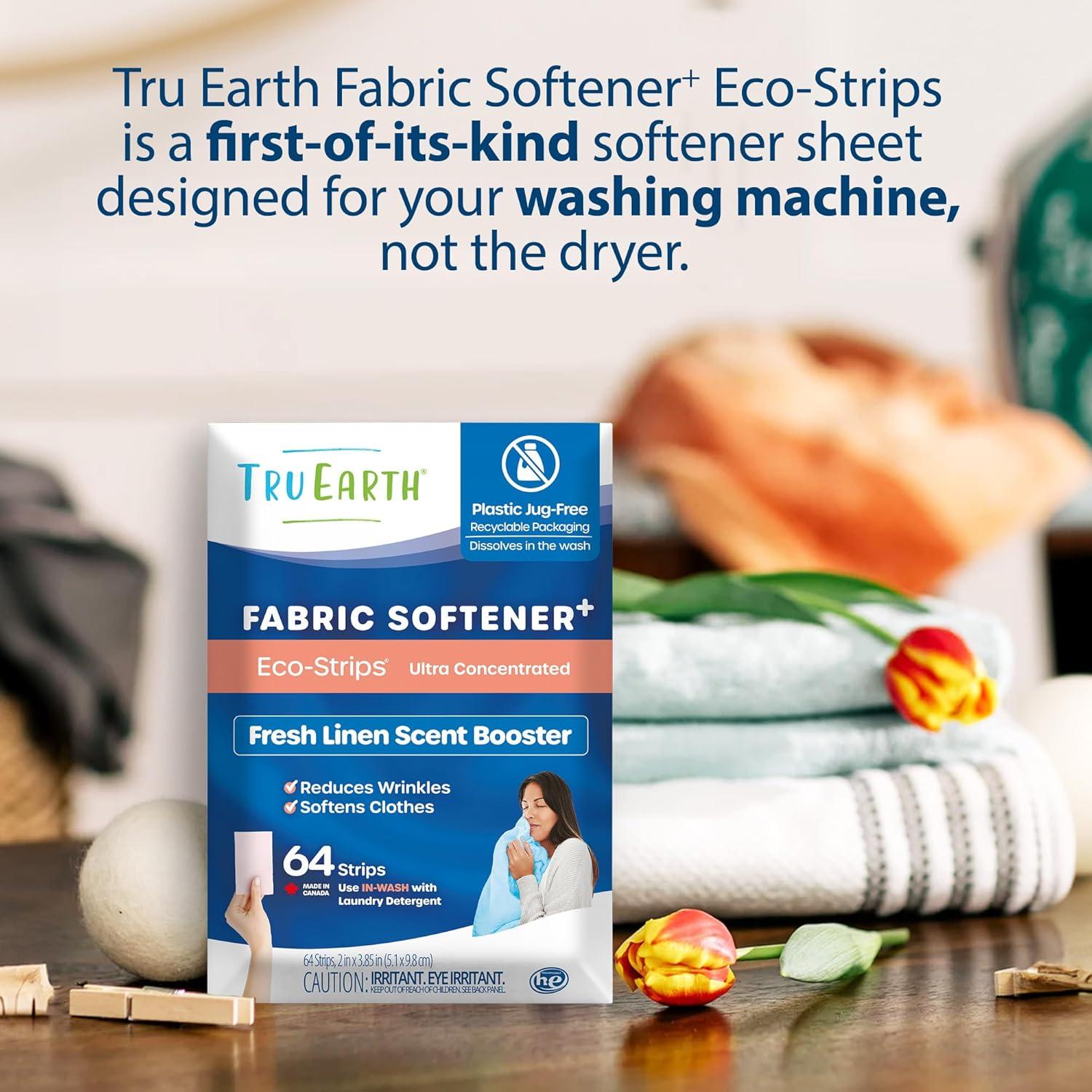 image:imageTru Earth Fabric Softener Strips for Washing Machine Alternative to Fabric Softener Liquid and Pods Fresh Linen Scent Booster Up to 64 Loads Per 32CountFresh Linen