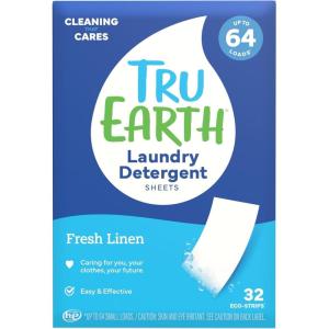 Tru Earth Compact Dry Laundry Detergent, Unscented – Up to 64 Loads (32 Sheets) | Liquidless Detergent, Travel | Packaging May Vary(Fresh Linen)