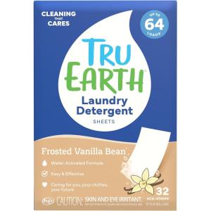 Tru Earth Compact Dry Laundry Detergent, Unscented – Up to 64 Loads (32 Sheets) | Liquidless Detergent, Travel | Packaging May Vary(Frosted Bean Vanilla)