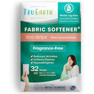 Tru Earth Fabric Softener Strips for Washing Machine, Alternative to Fabric Softener Liquid and Pods, Fresh Linen Scent Booster, Up to 64 Loads Per 32-Count(Unscented)