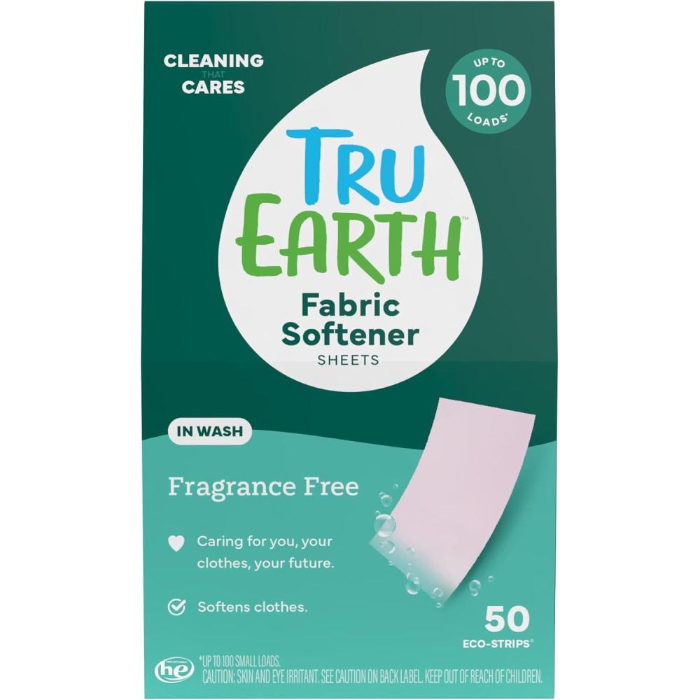 image:imageTru Earth Fabric Softener Sheets Original EcoStrip Liquidless Detergent for Travel 50 Sheets FragranceFreeUnscented